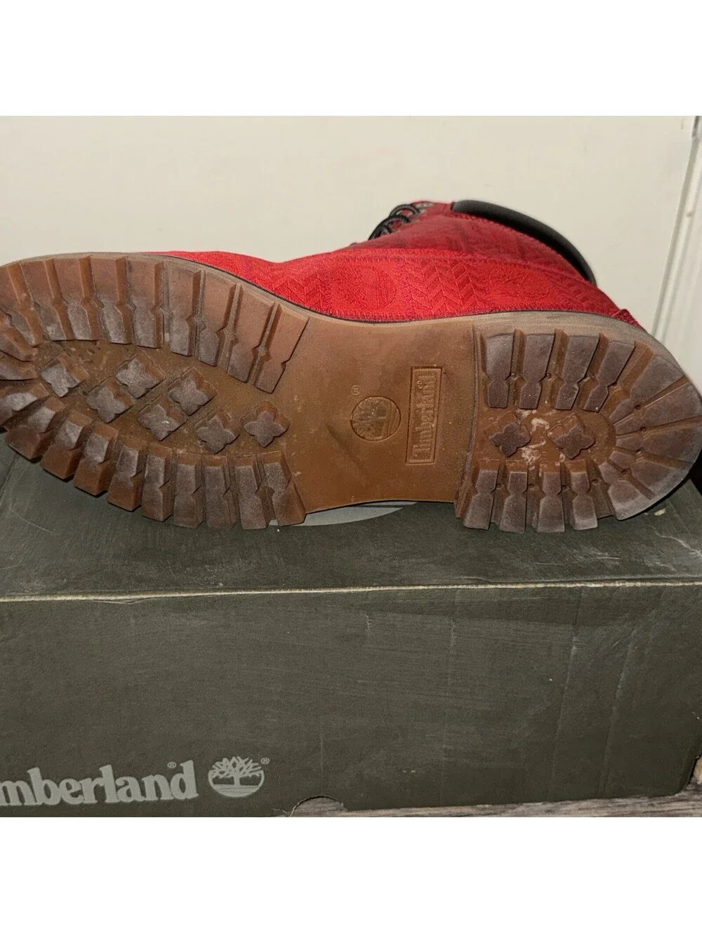 Timberland Red Embossed Patch Fabric Logo Waterproof Boots Size 12/ EU 46